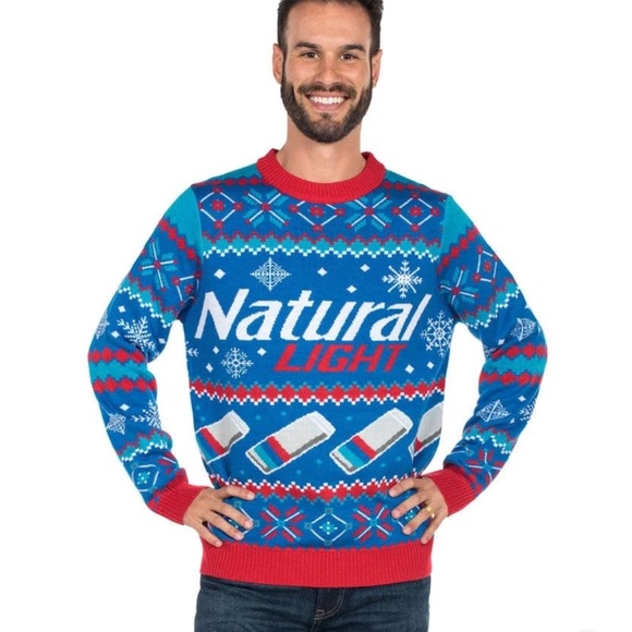 NWT men's Natural Light Beer Ugly Christmas Sweater By Tipsy Elves in size small - Picture 2 of 6